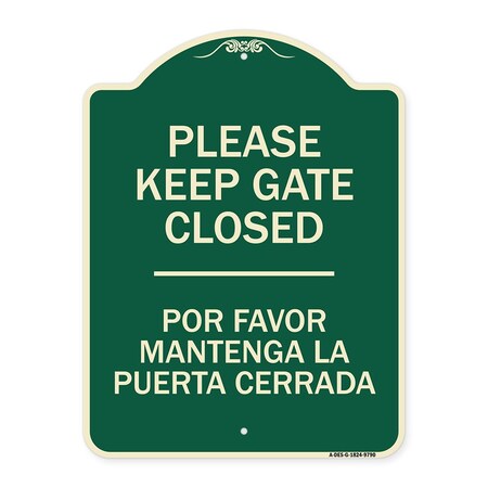 Signmission Designer Series-Please Keep Gate Closed Por Favor Mantenga La Puerta Cerrada, 24" x 18", G-1824-9790 A-DES-G-1824-9790